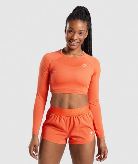 Women's Gymshark Training Long Sleeve Cropped Tops Orange | CA 15D70N